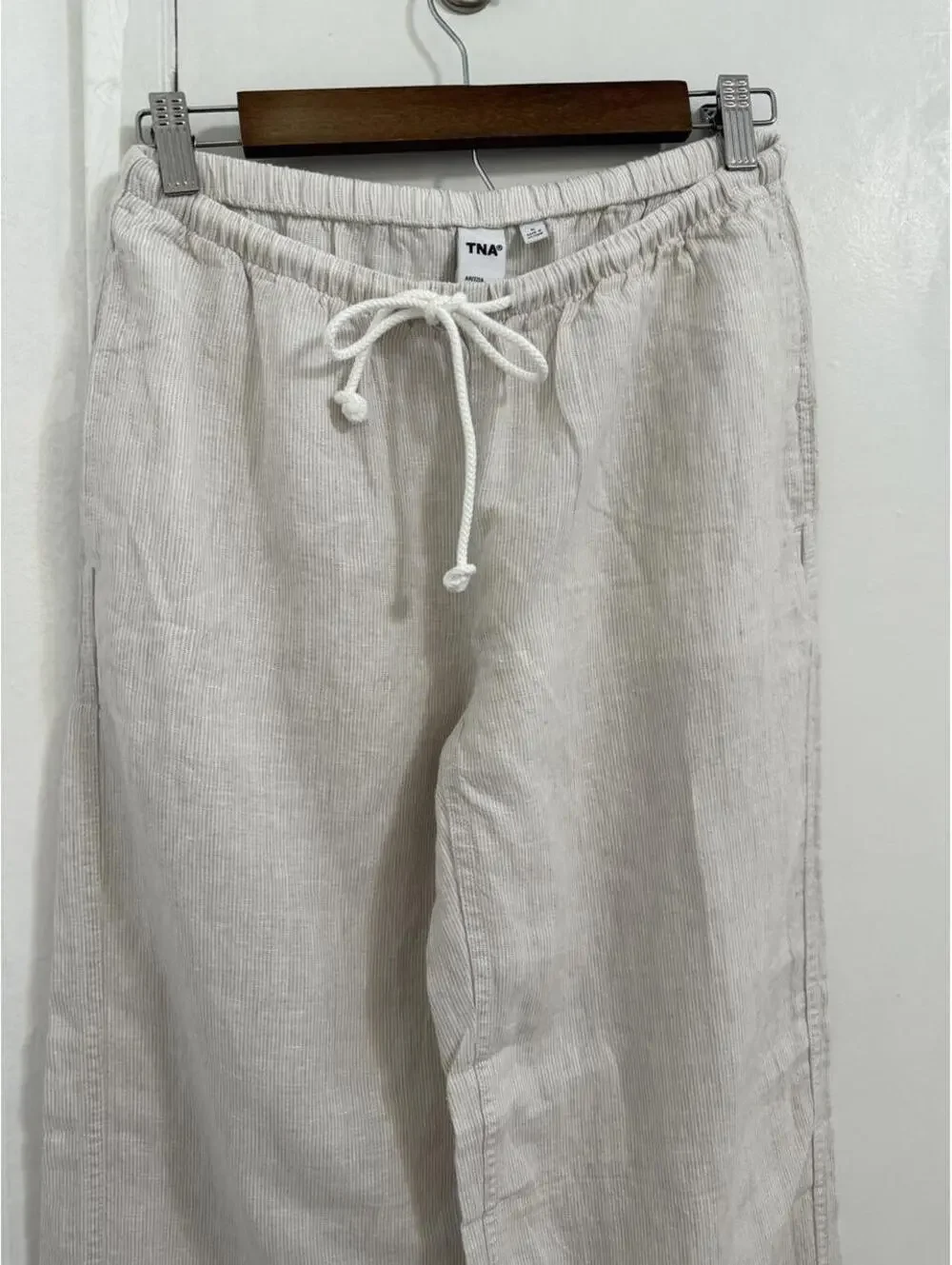 Aritzia TNA Charleston Linen Pants | Stripe Natural Ecru | Size S